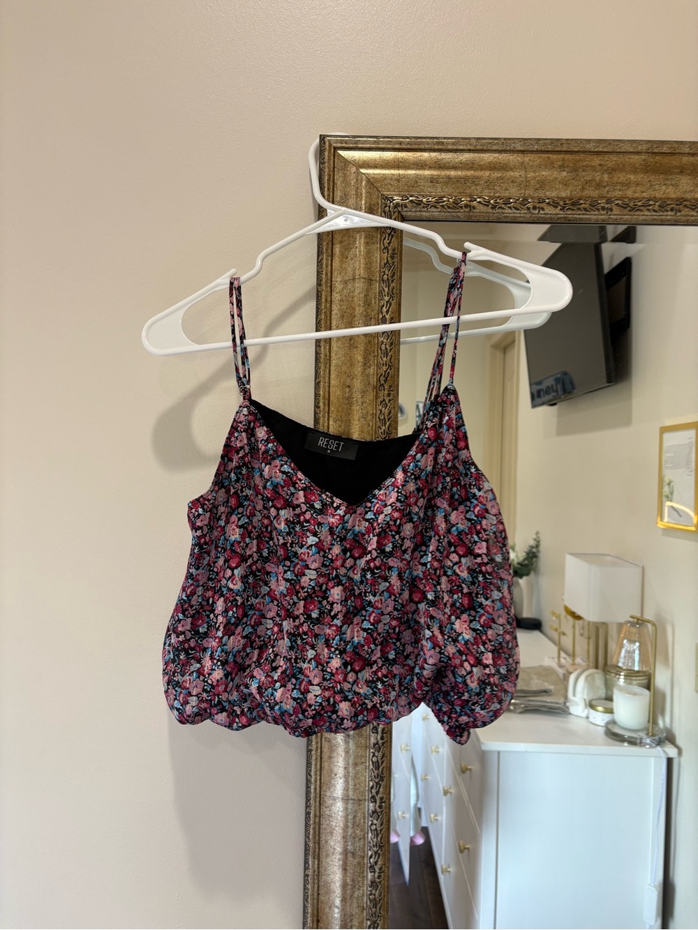Pink & Black Floral Cropped Cami with Adjustable Straps